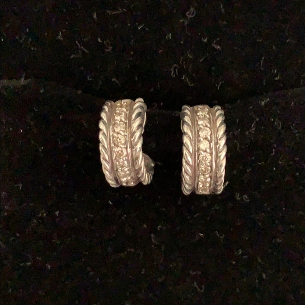Dainty sterling silver and diamond hoops